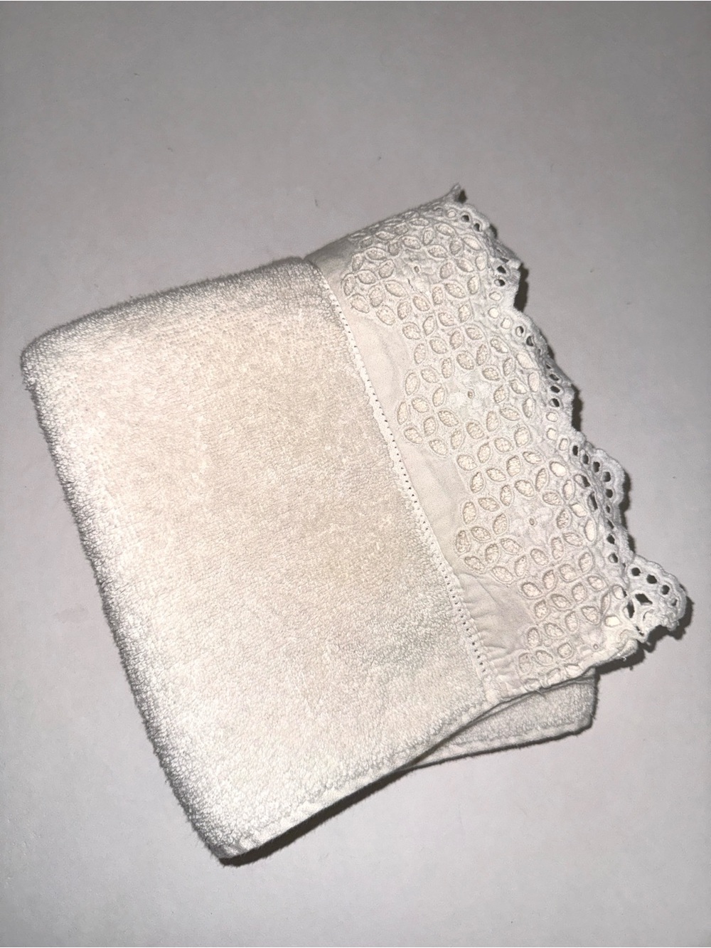 Lauren Ralph Lauren Off White Decorative Hand Towel with Embroidered Lace Trim